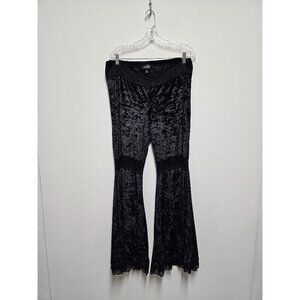 WIDOW Dollskill Velour  Crushed Velvet Lace-Trim Flare Pants